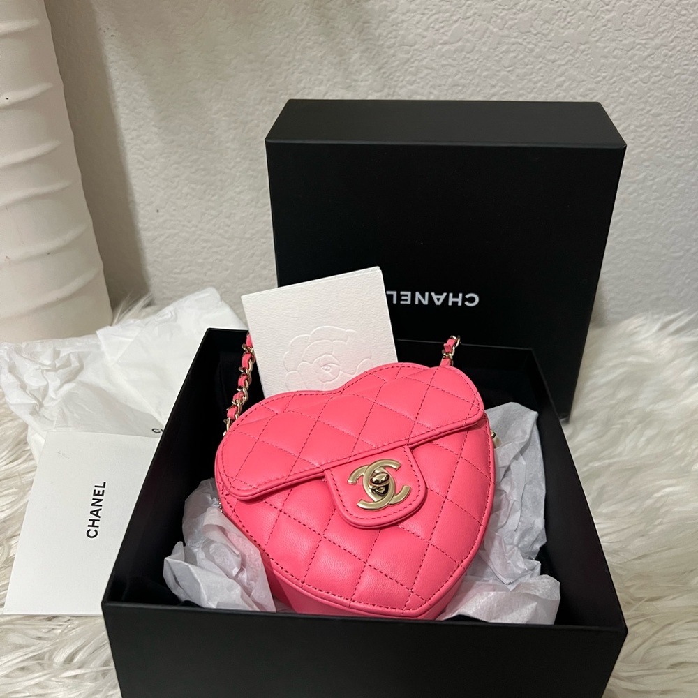 CHANEL Pink Quilted Heart Mini Bag